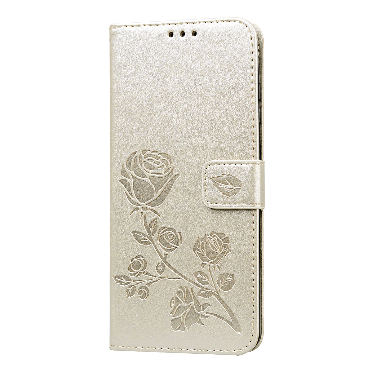 Imprint Rose Flower Leather Flip Case with Wallet for Samsung Galaxy S20 Ultra - Gold