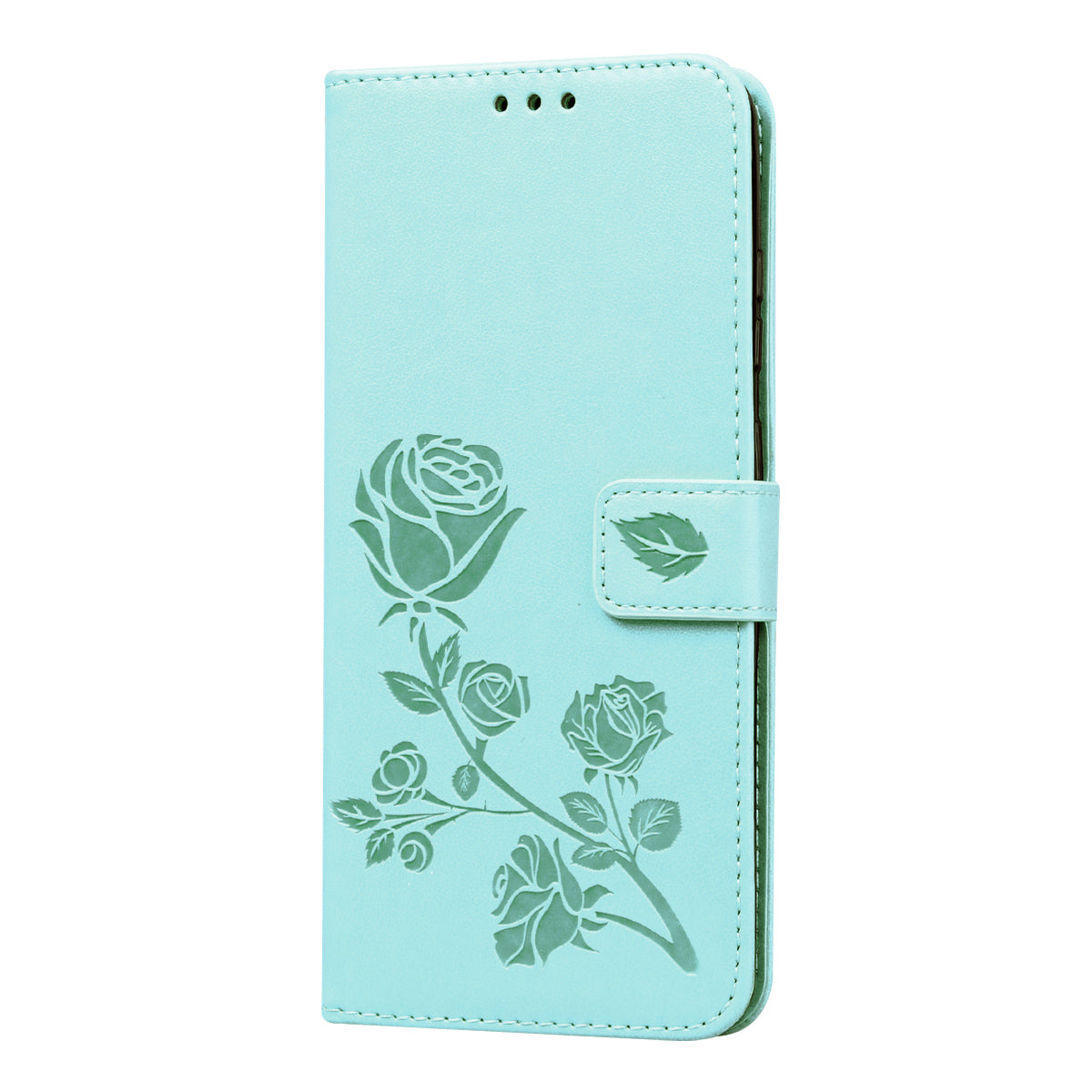 Imprint Rose Flower Leather Flip Case with Wallet for Samsung Galaxy S20 Ultra - Cyan