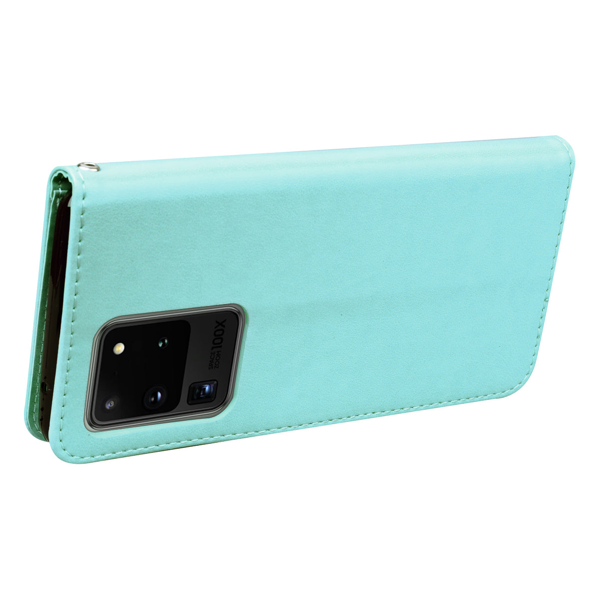 Imprint Rose Flower Leather Flip Case with Wallet for Samsung Galaxy S20 Ultra - Cyan