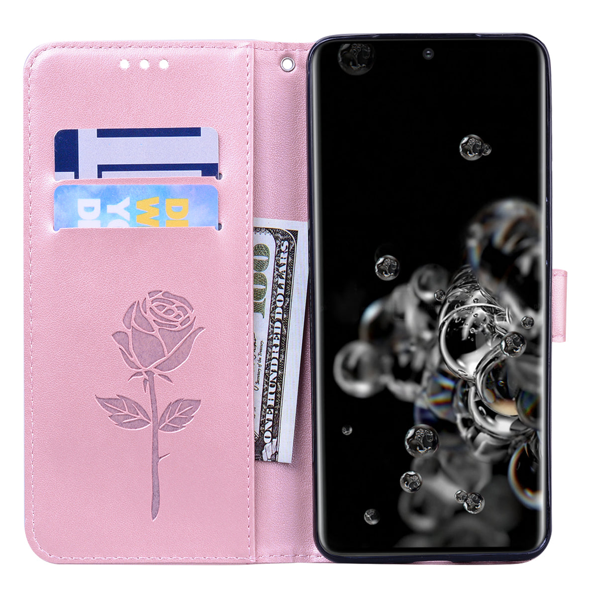 Imprint Rose Flower Leather Flip Case with Wallet for Samsung Galaxy S20 Ultra - Pink