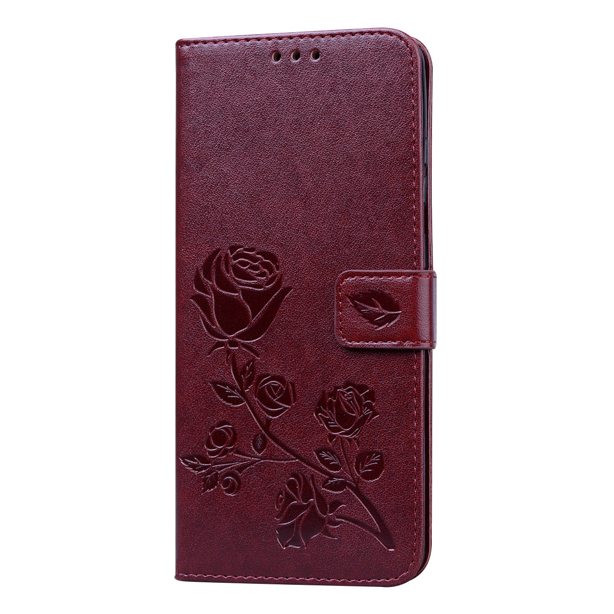 Imprint Rose Flower Leather Flip Case with Wallet for Samsung Galaxy S20 Ultra - Brown