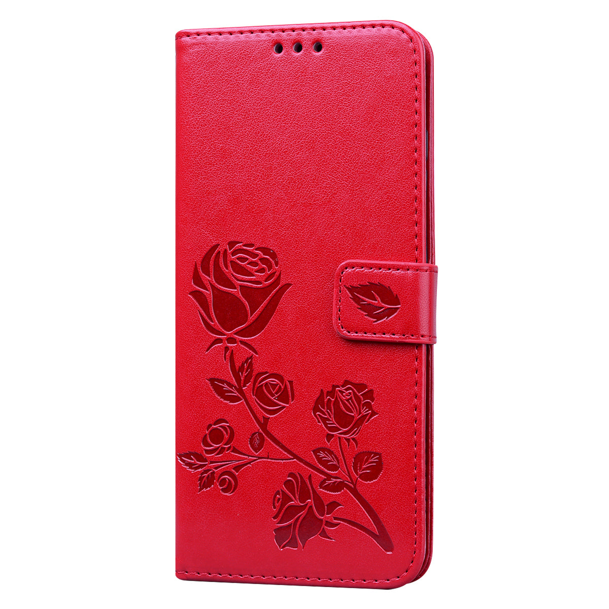 Imprint Rose Flower Leather Flip Case with Wallet for Samsung Galaxy S20 Ultra - Red