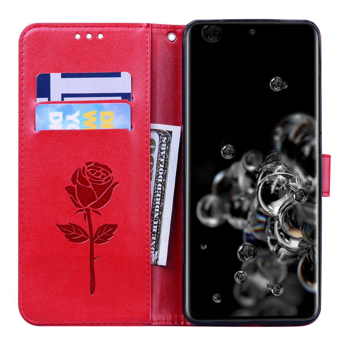 Imprint Rose Flower Leather Flip Case with Wallet for Samsung Galaxy S20 Ultra - Red