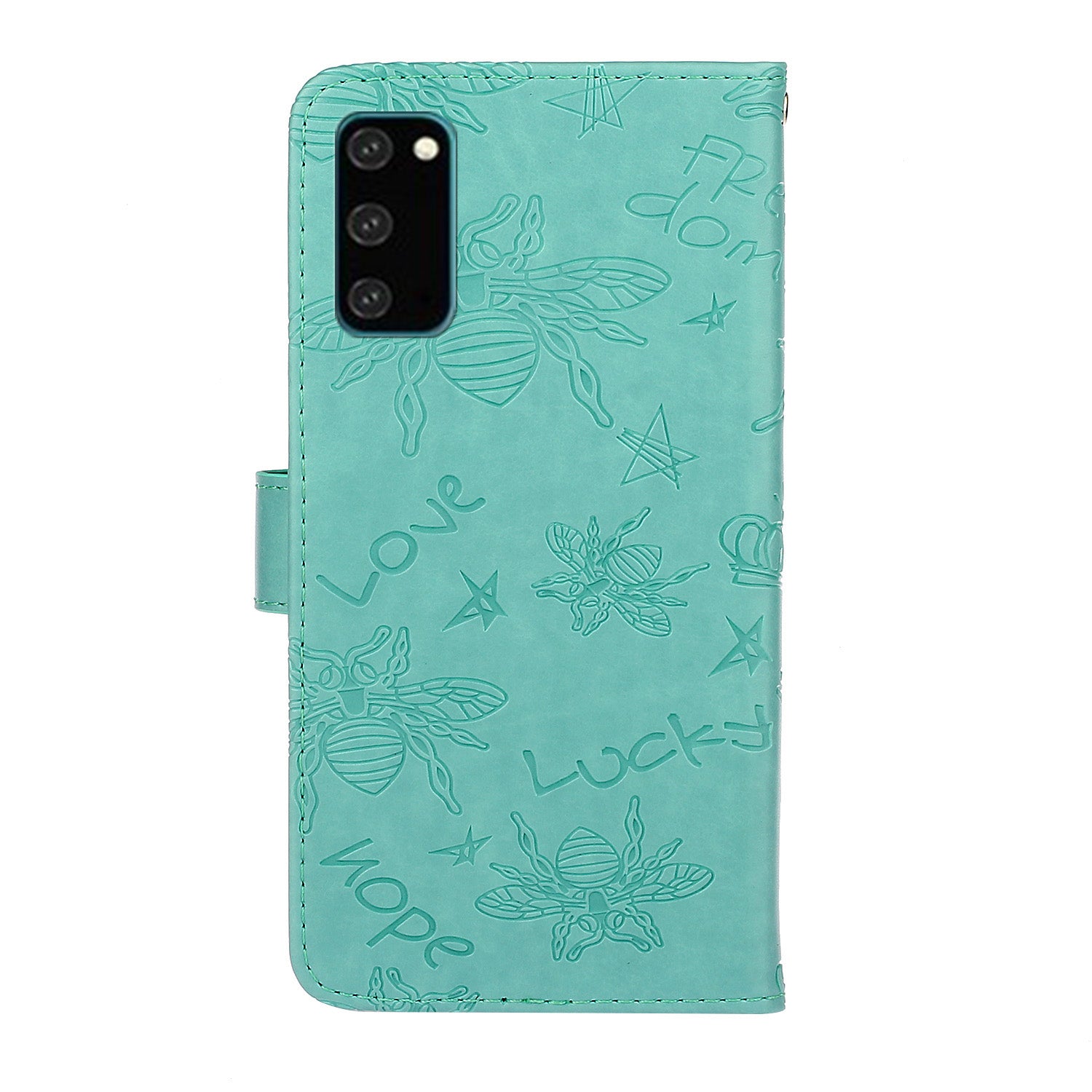 Bee Imprint Skin Rhinestone Decor Leather Cover for Samsung Galaxy S20 Plus - Cyan