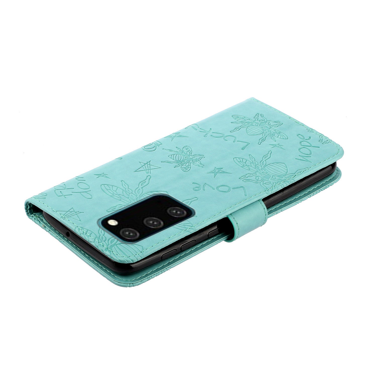 Bee Imprint Skin Rhinestone Decor Leather Cover for Samsung Galaxy S20 Plus - Cyan