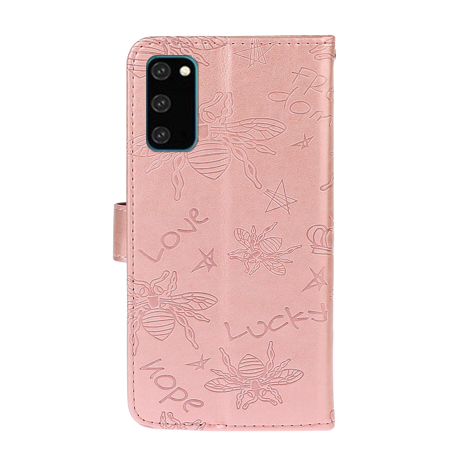 Bee Imprint Skin Rhinestone Decor Leather Cover for Samsung Galaxy S20 Plus - Rose Gold