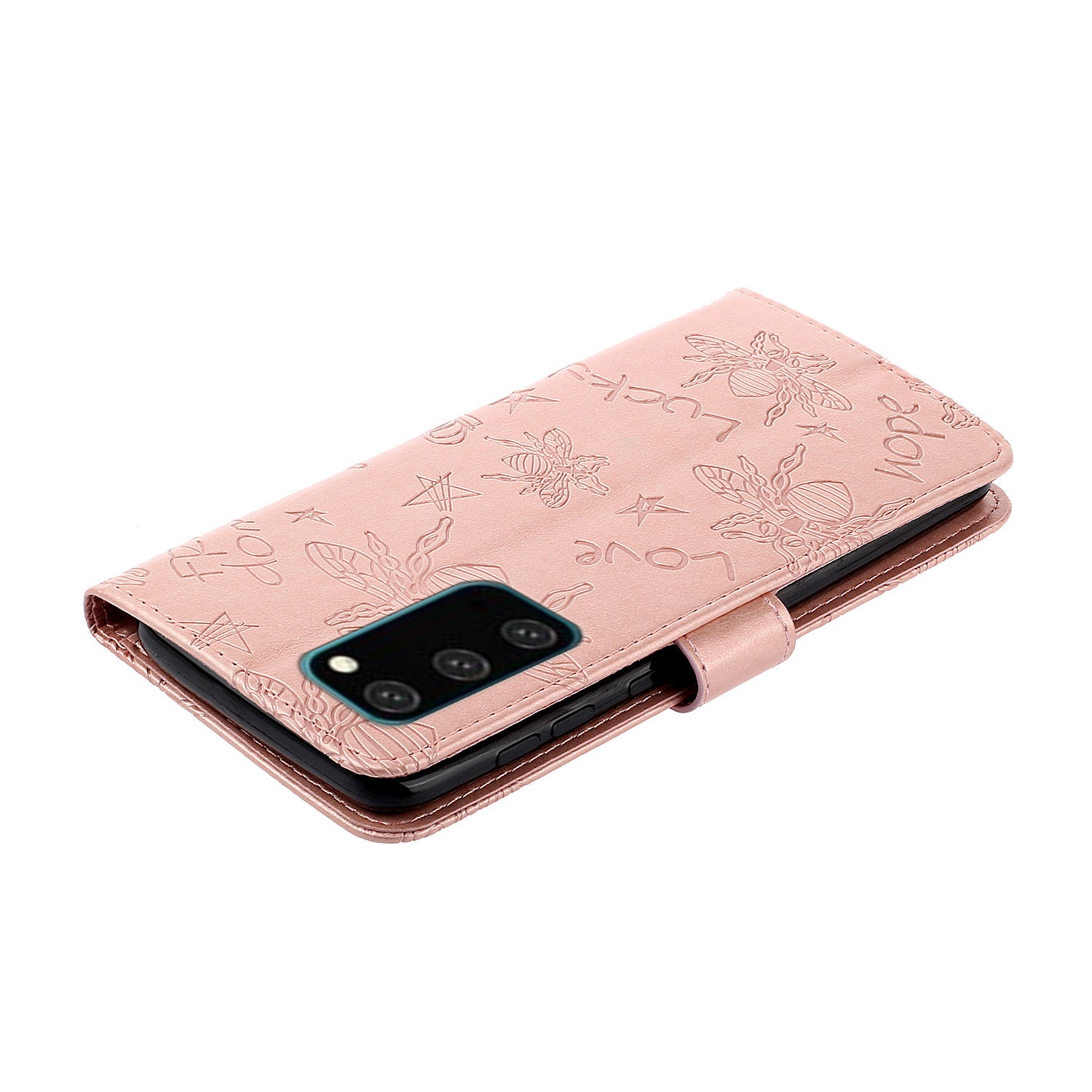 Bee Imprint Skin Rhinestone Decor Leather Cover for Samsung Galaxy S20 Plus - Rose Gold