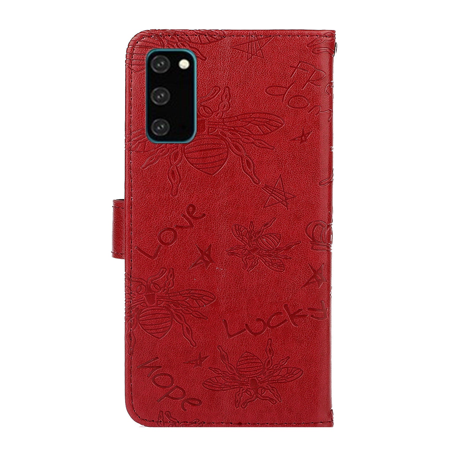 Bee Imprint Skin Rhinestone Decor Leather Cover for Samsung Galaxy S20 Plus - Red