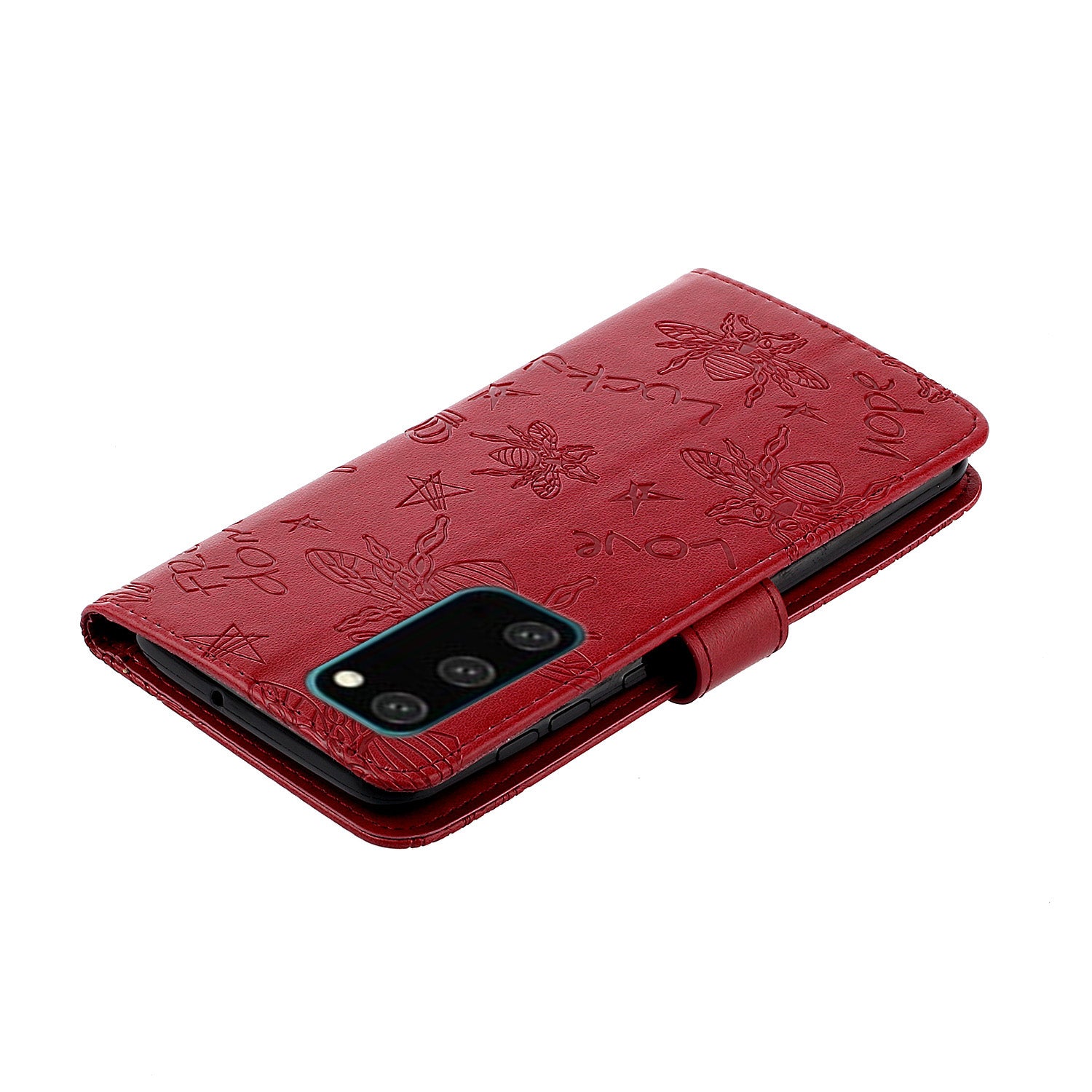 Bee Imprint Skin Rhinestone Decor Leather Cover for Samsung Galaxy S20 Plus - Red