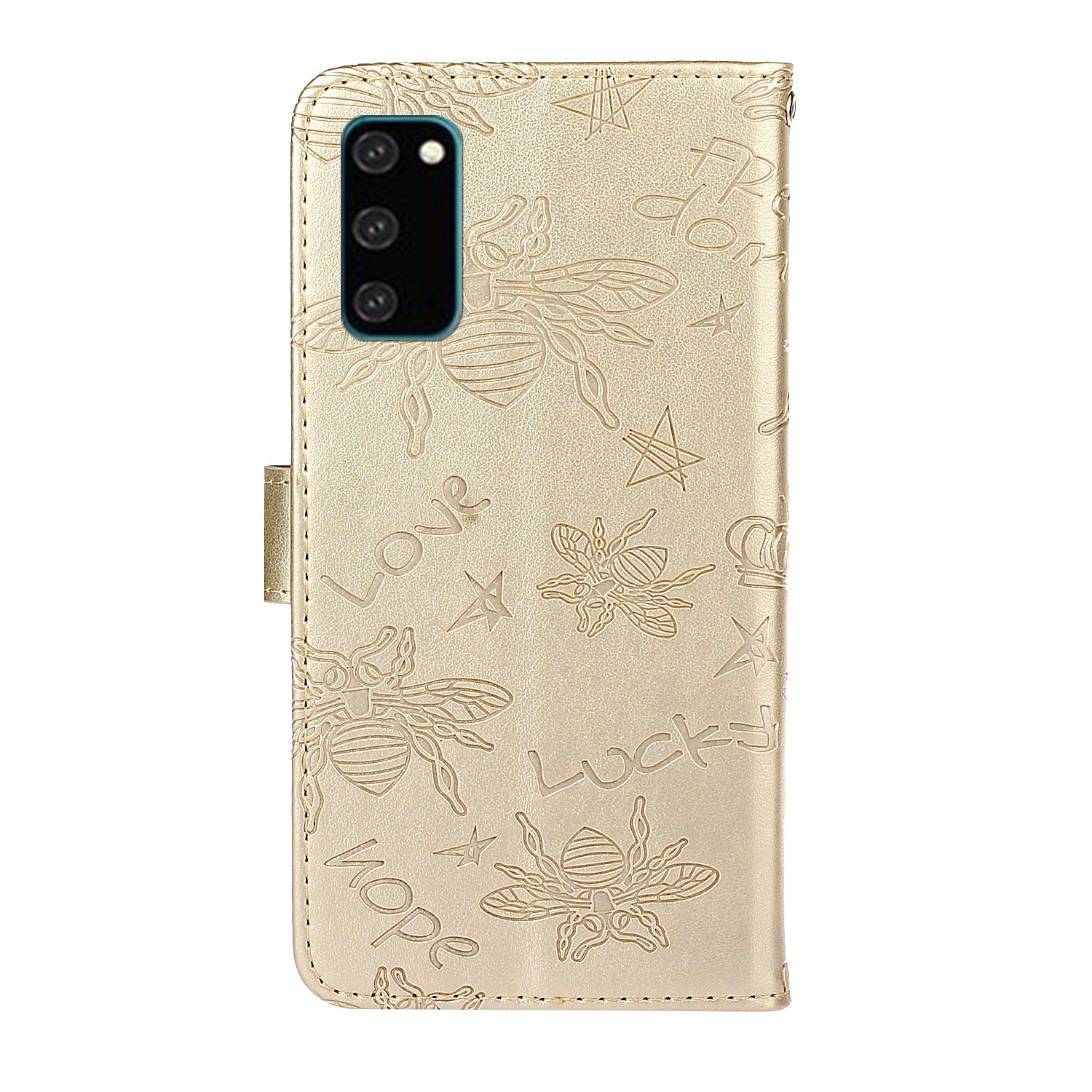 Bee Imprint Skin Rhinestone Decor Leather Cover for Samsung Galaxy S20 Plus - Gold