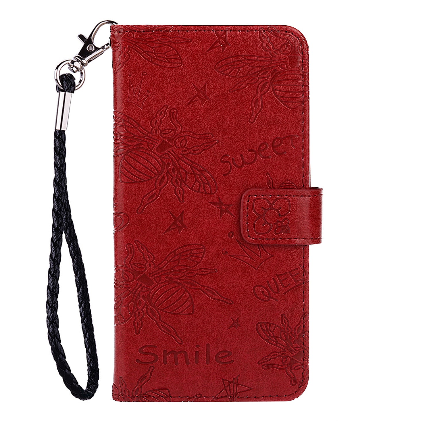 Imprint Flower Bee Leather Stand Case with Card Slots for Samsung Galaxy S20 Ultra - Red