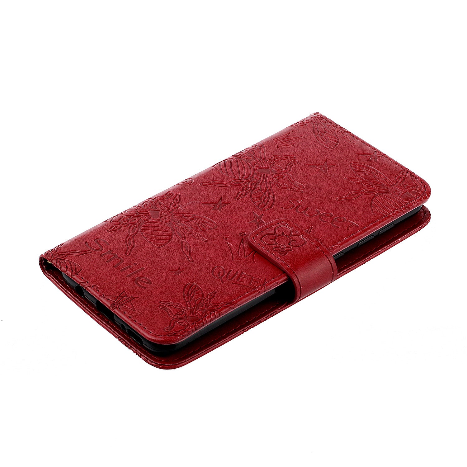 Imprint Flower Bee Leather Stand Case with Card Slots for Samsung Galaxy S20 Ultra - Red