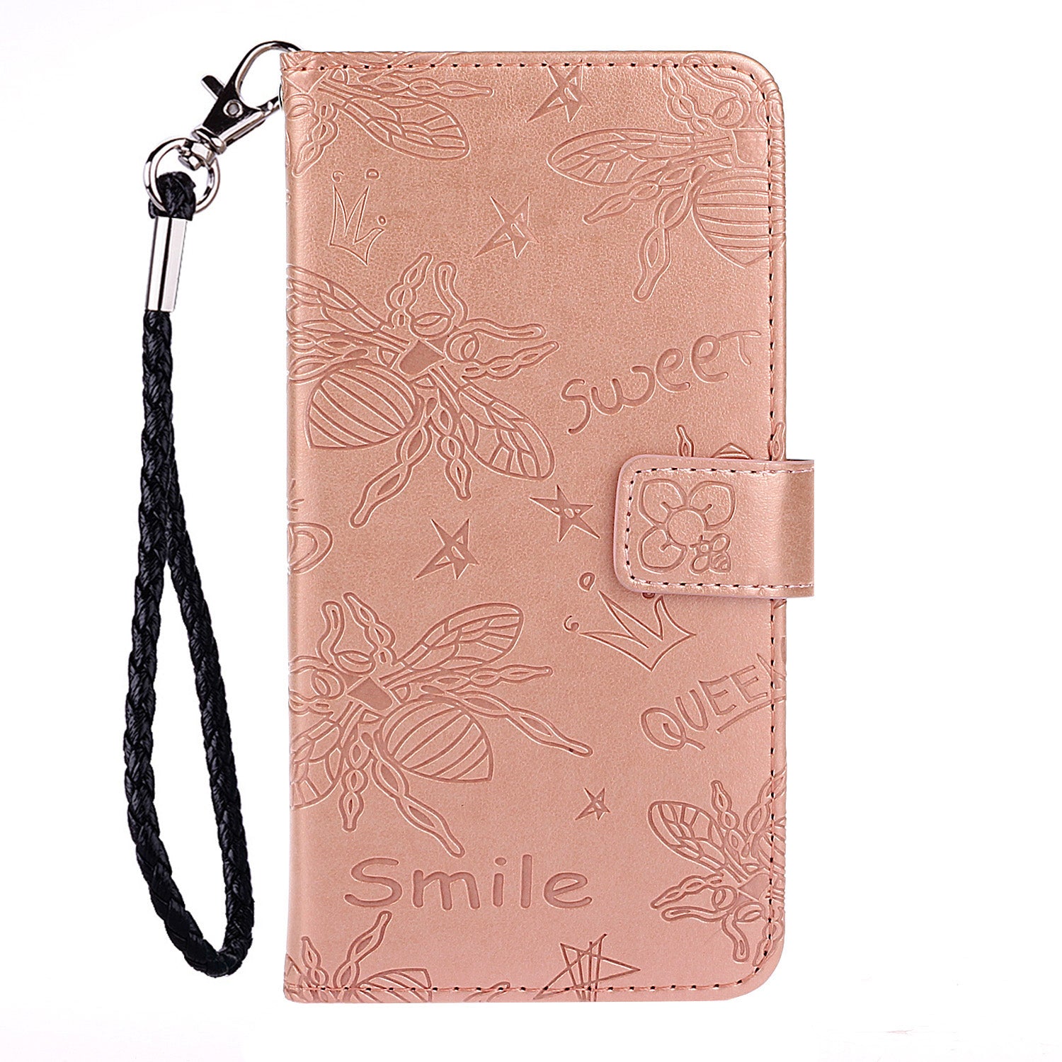 Imprint Flower Bee Leather Stand Case with Card Slots for Samsung Galaxy S20 Ultra - Rose Gold