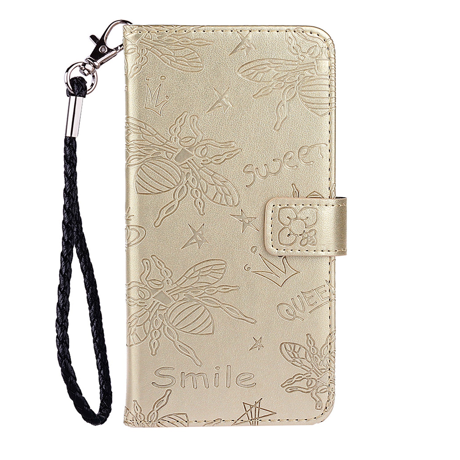 Imprint Flower Bee Leather Stand Case with Card Slots for Samsung Galaxy S20 Ultra - Gold