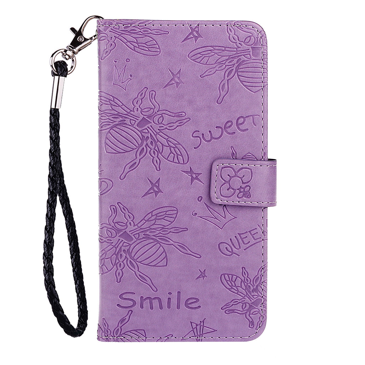 Imprint Flower Bee Leather Stand Case with Card Slots for Samsung Galaxy S20 Ultra - Purple