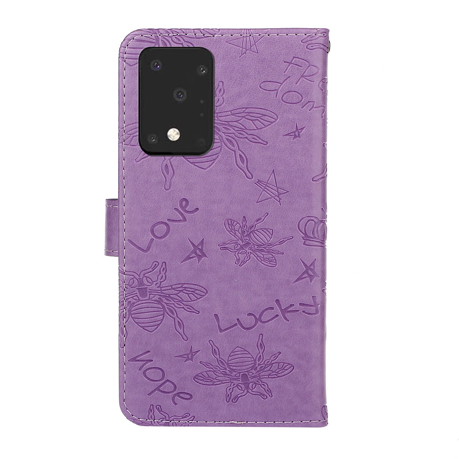 Imprint Flower Bee Leather Stand Case with Card Slots for Samsung Galaxy S20 Ultra - Purple