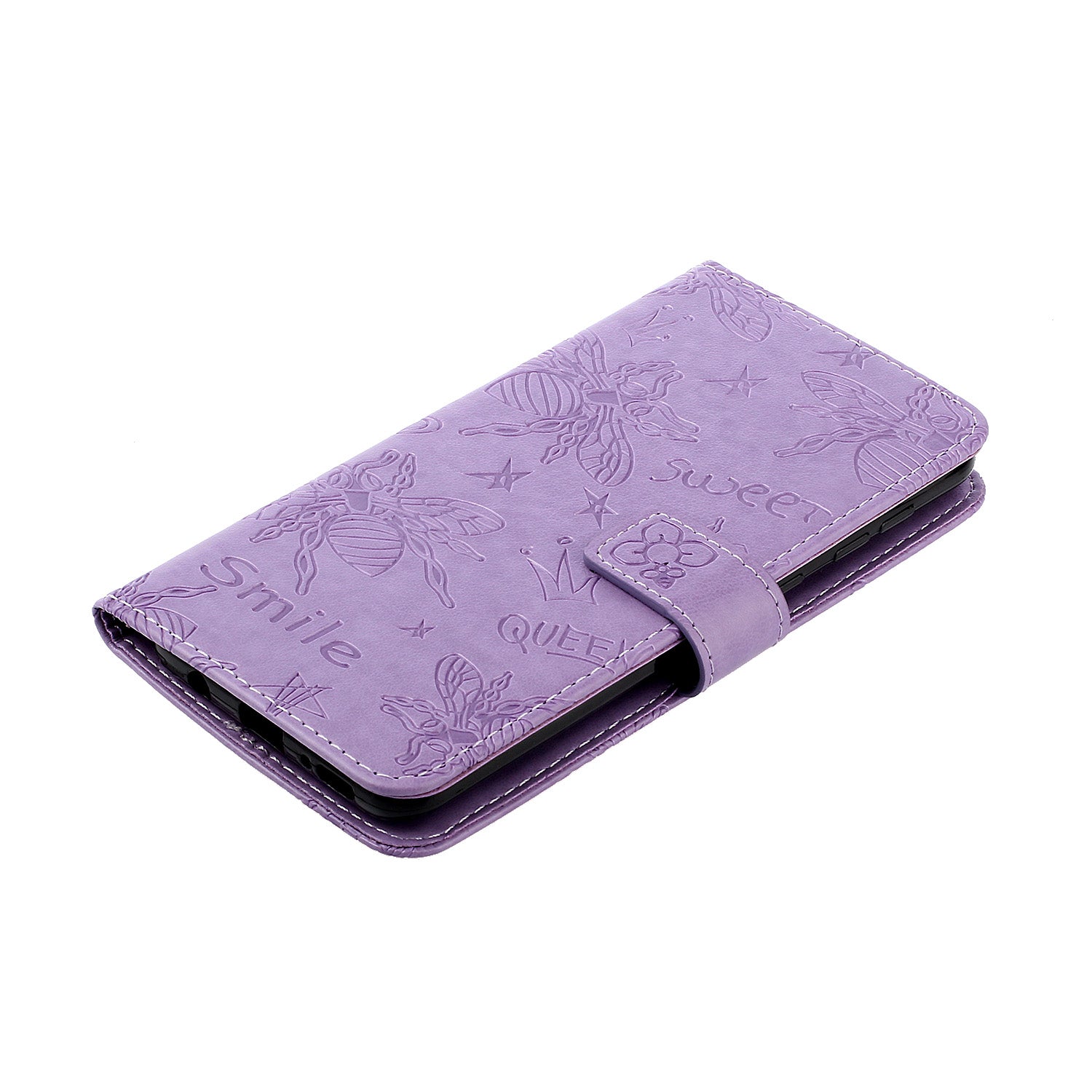 Imprint Flower Bee Leather Stand Case with Card Slots for Samsung Galaxy S20 Ultra - Purple