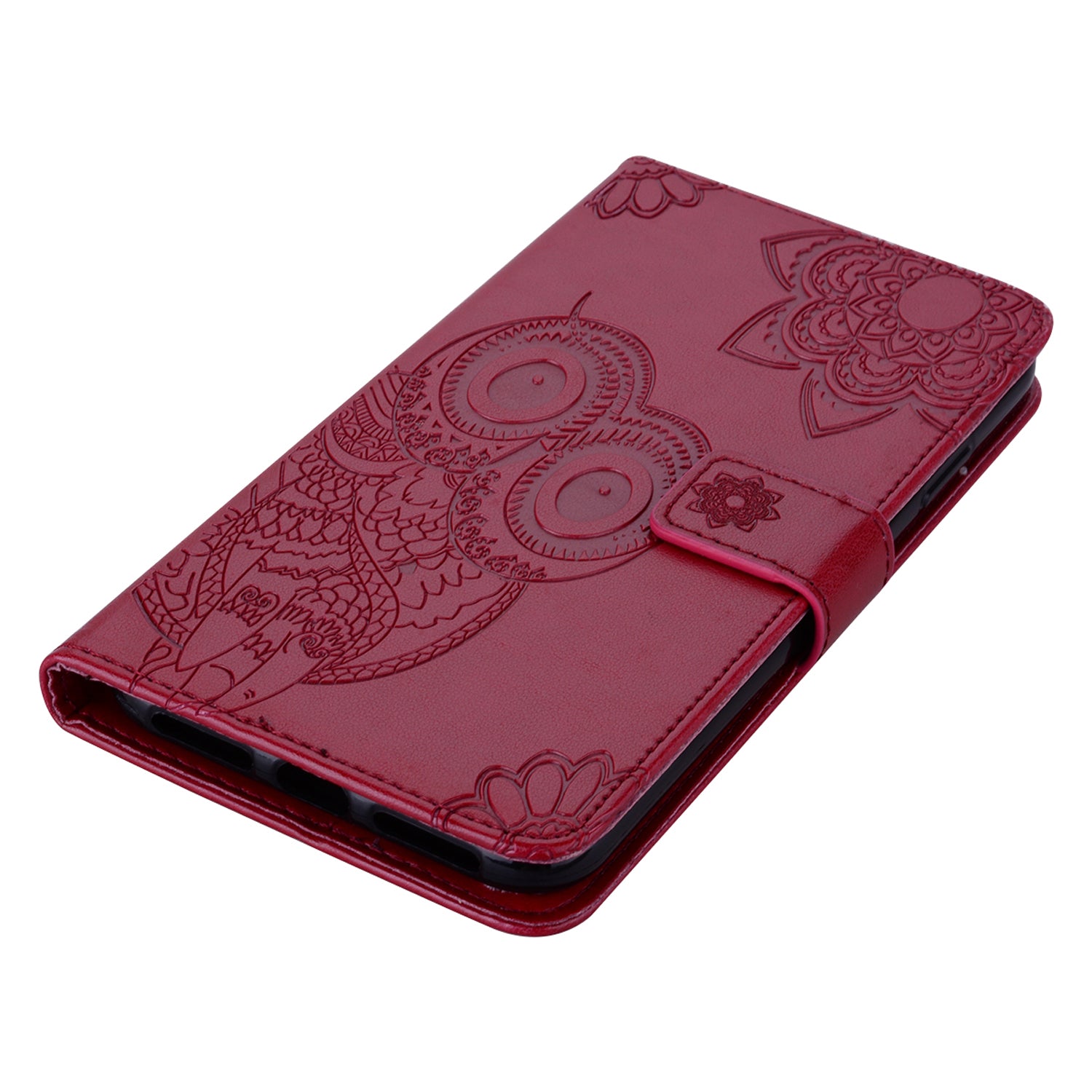 Imprint Flower Owl Pattern Leather Wallet Stand Phone Case Shell for Samsung Galaxy S20 Plus / S20 Plus 5G - Red