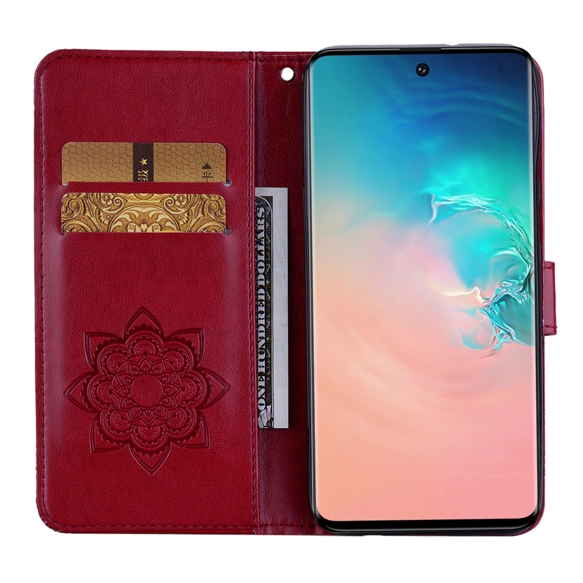 Imprint Flower Owl Pattern Leather Wallet Stand Phone Case Shell for Samsung Galaxy S20 Plus / S20 Plus 5G - Red