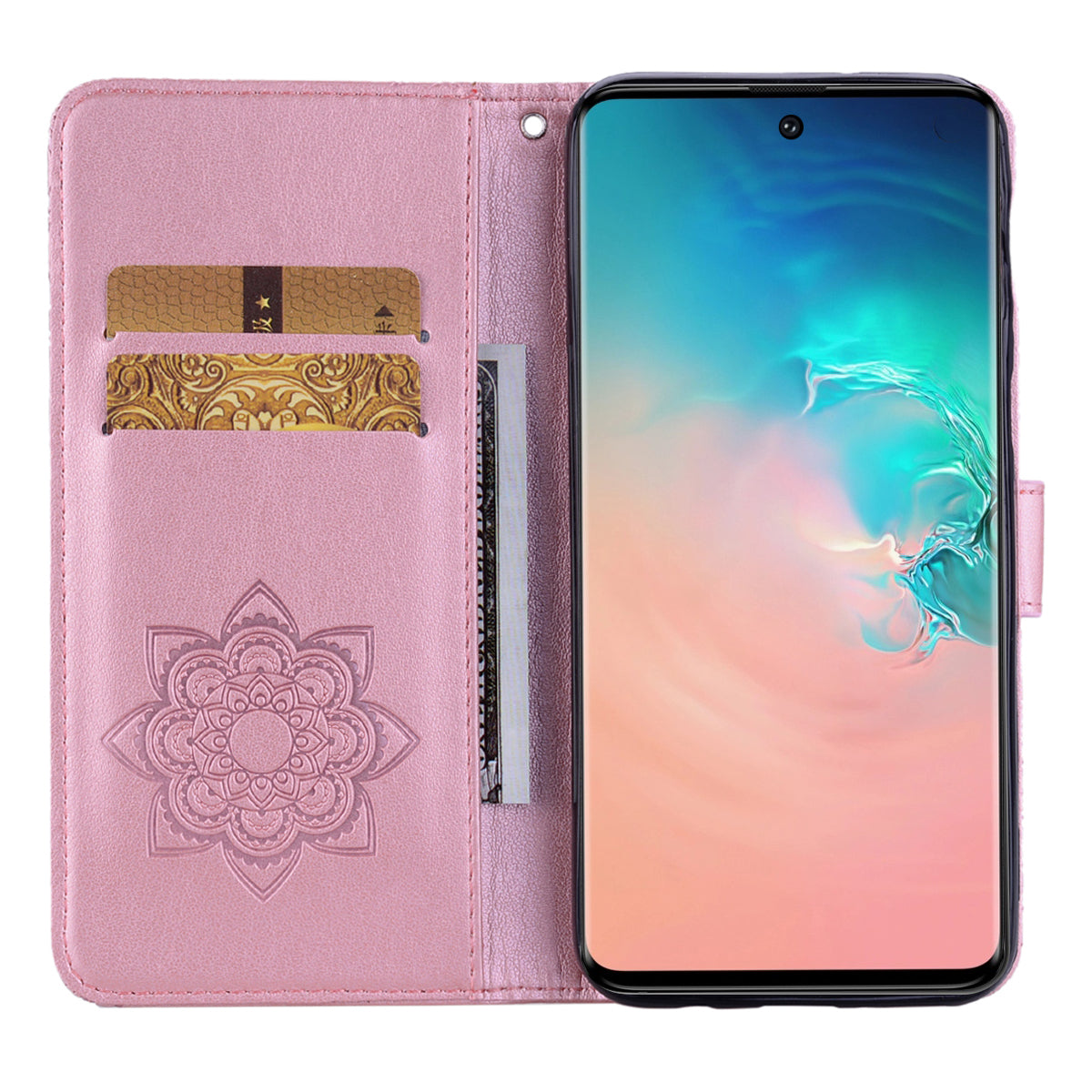 Imprint Flower Owl Pattern Leather Wallet Stand Phone Case Shell for Samsung Galaxy S20 Plus / S20 Plus 5G - Rose Gold