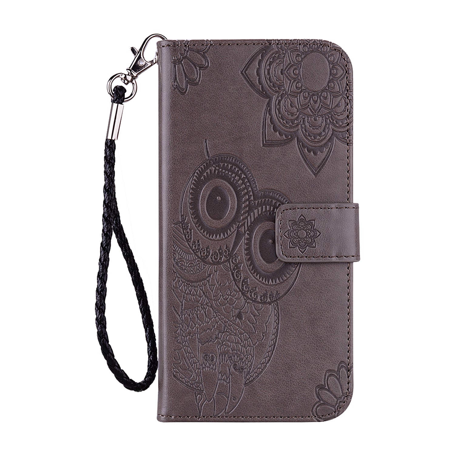 Imprint Owl Flower Pattern Leather Wallet Stand Phone Cover Shell for Samsung Galaxy S20 4G/S20 5G - Grey