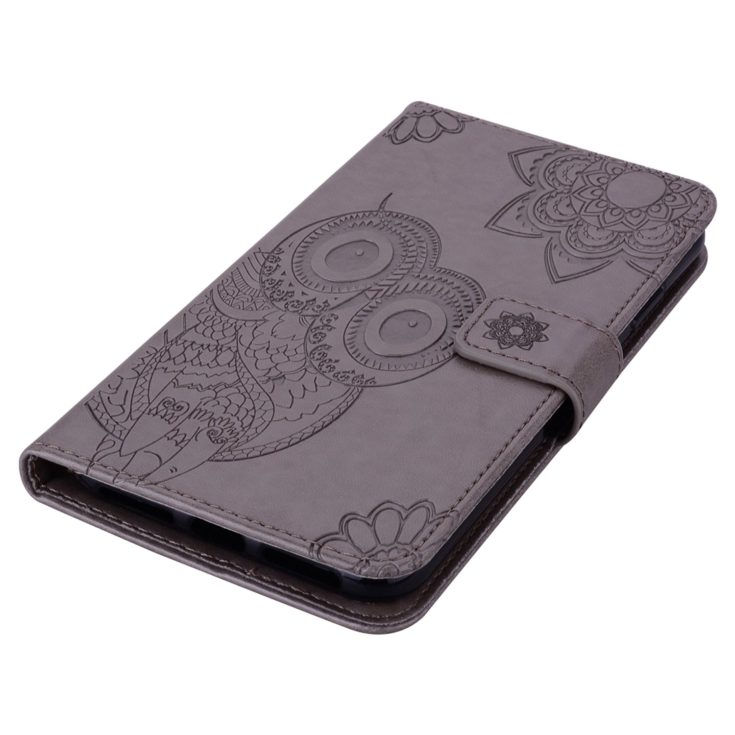 Imprint Owl Flower Pattern Leather Wallet Stand Phone Cover Shell for Samsung Galaxy S20 4G/S20 5G - Grey