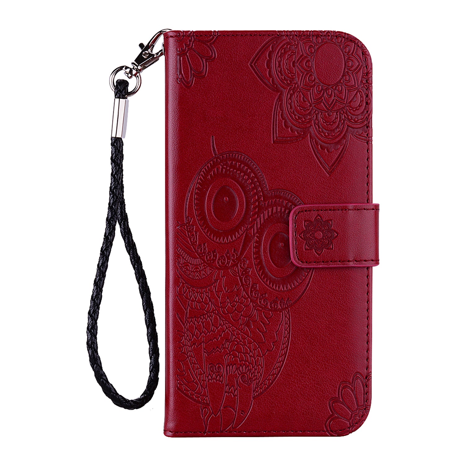 Imprint Owl Flower Pattern Leather Wallet Stand Phone Cover Shell for Samsung Galaxy S20 4G/S20 5G - Red