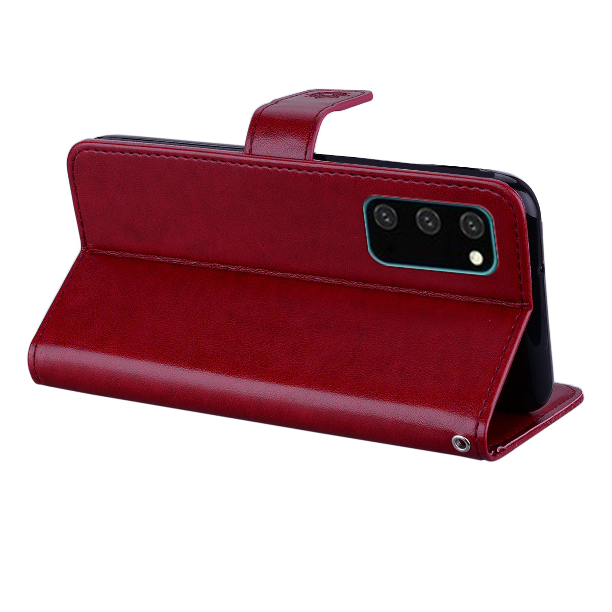 Imprint Owl Flower Pattern Leather Wallet Stand Phone Cover Shell for Samsung Galaxy S20 4G/S20 5G - Red