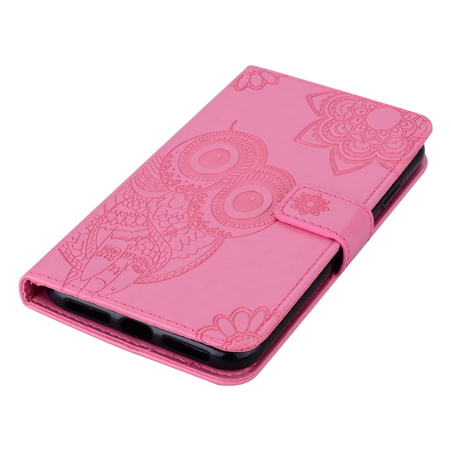 Imprint Owl Flower Pattern Leather Wallet Stand Phone Cover Shell for Samsung Galaxy S20 4G/S20 5G - Pink