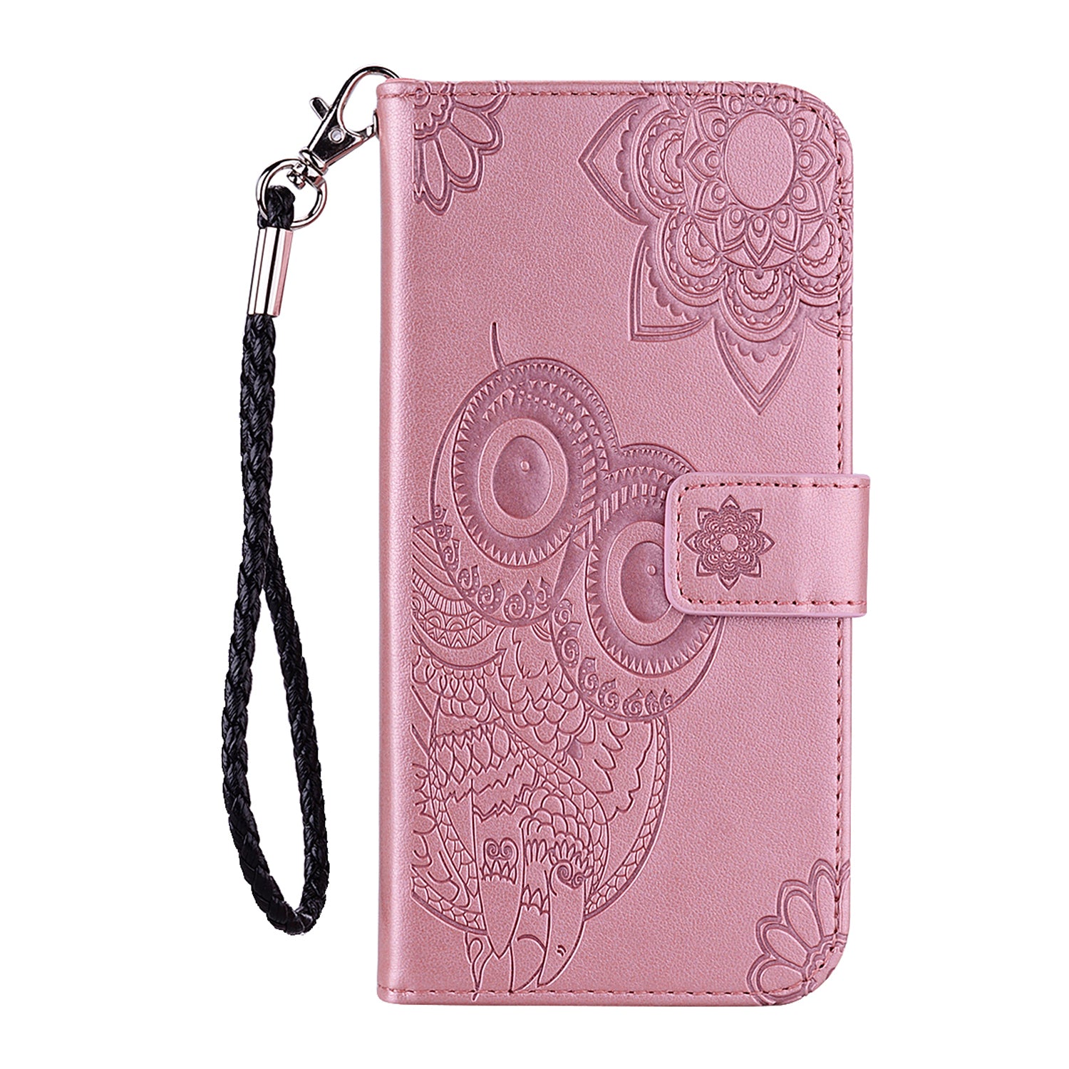 Imprint Owl Flower Pattern Leather Wallet Stand Phone Cover Shell for Samsung Galaxy S20 4G/S20 5G - Rose Gold