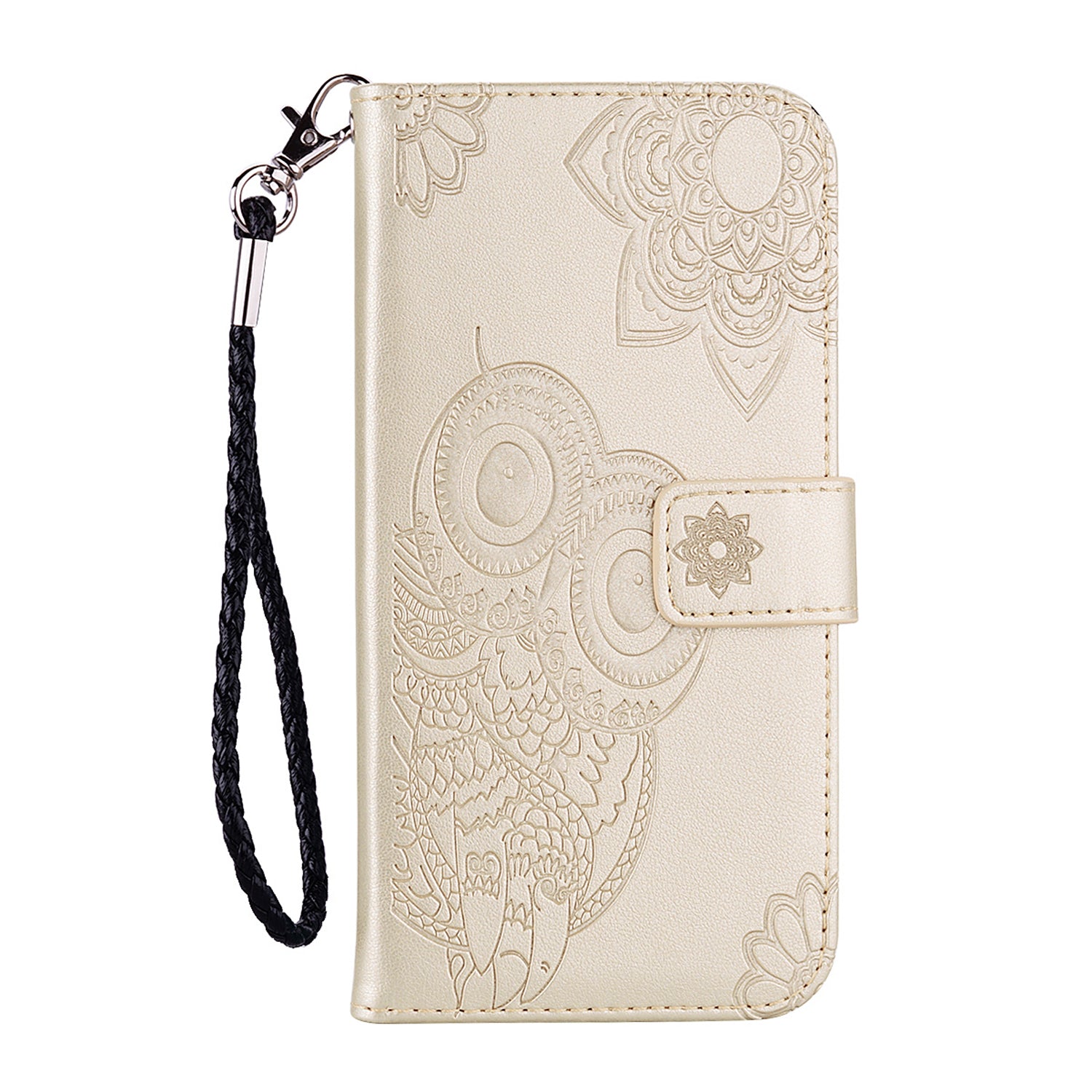 Imprint Owl Flower Pattern Leather Wallet Stand Phone Cover Shell for Samsung Galaxy S20 4G/S20 5G - Gold