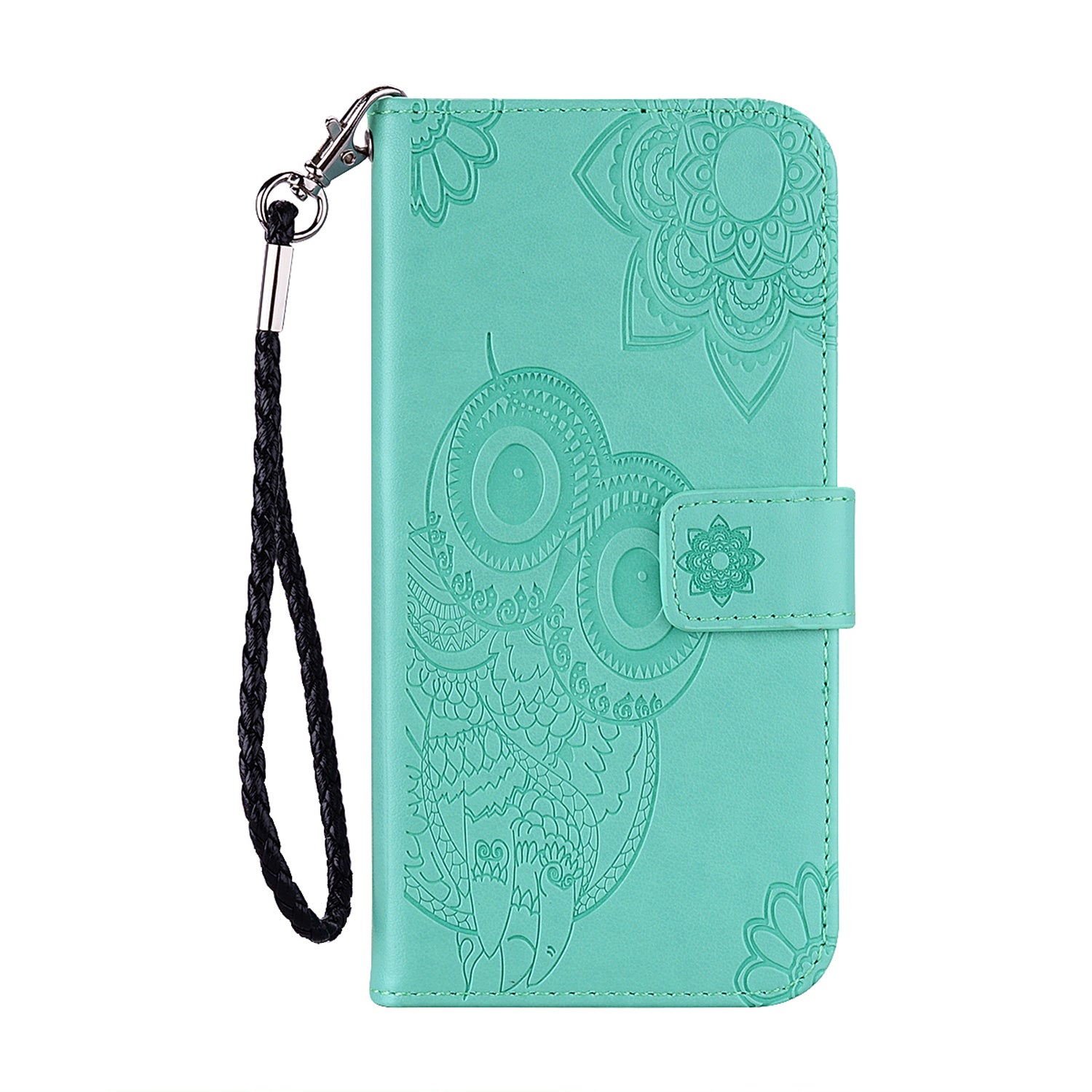 Imprint Owl Flower Pattern Leather Wallet Stand Phone Cover Shell for Samsung Galaxy S20 4G/S20 5G - Cyan