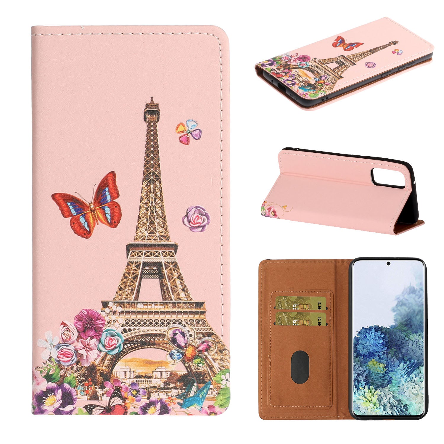 Pattern Printing Leather Cover Stand Stylish Phone Casing for Samsung Galaxy S20 4G/S20 5G - Eiffel Tower