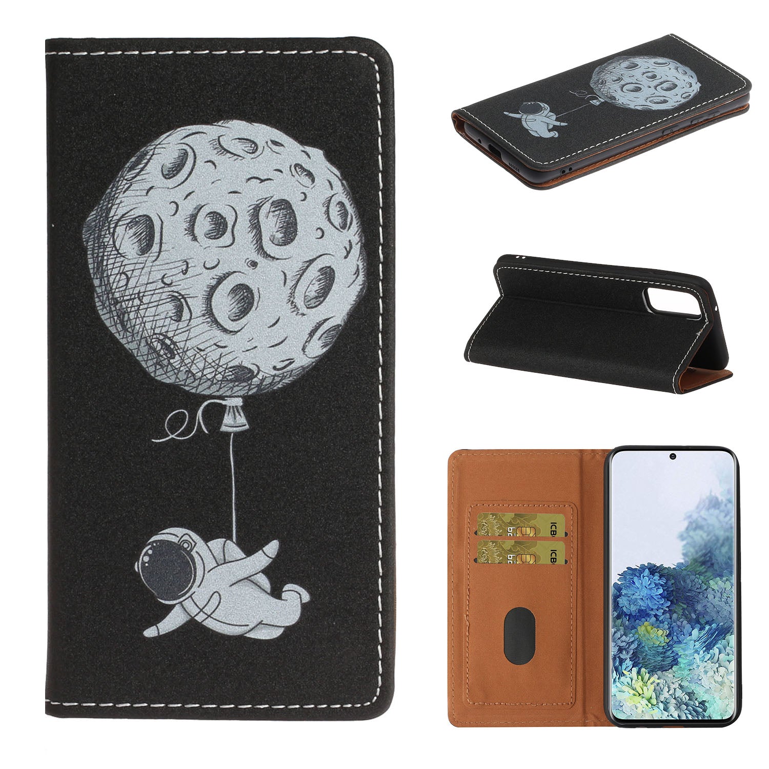 Pattern Printing Leather Cover Stand Stylish Phone Casing for Samsung Galaxy S20 4G/S20 5G - Spaceman