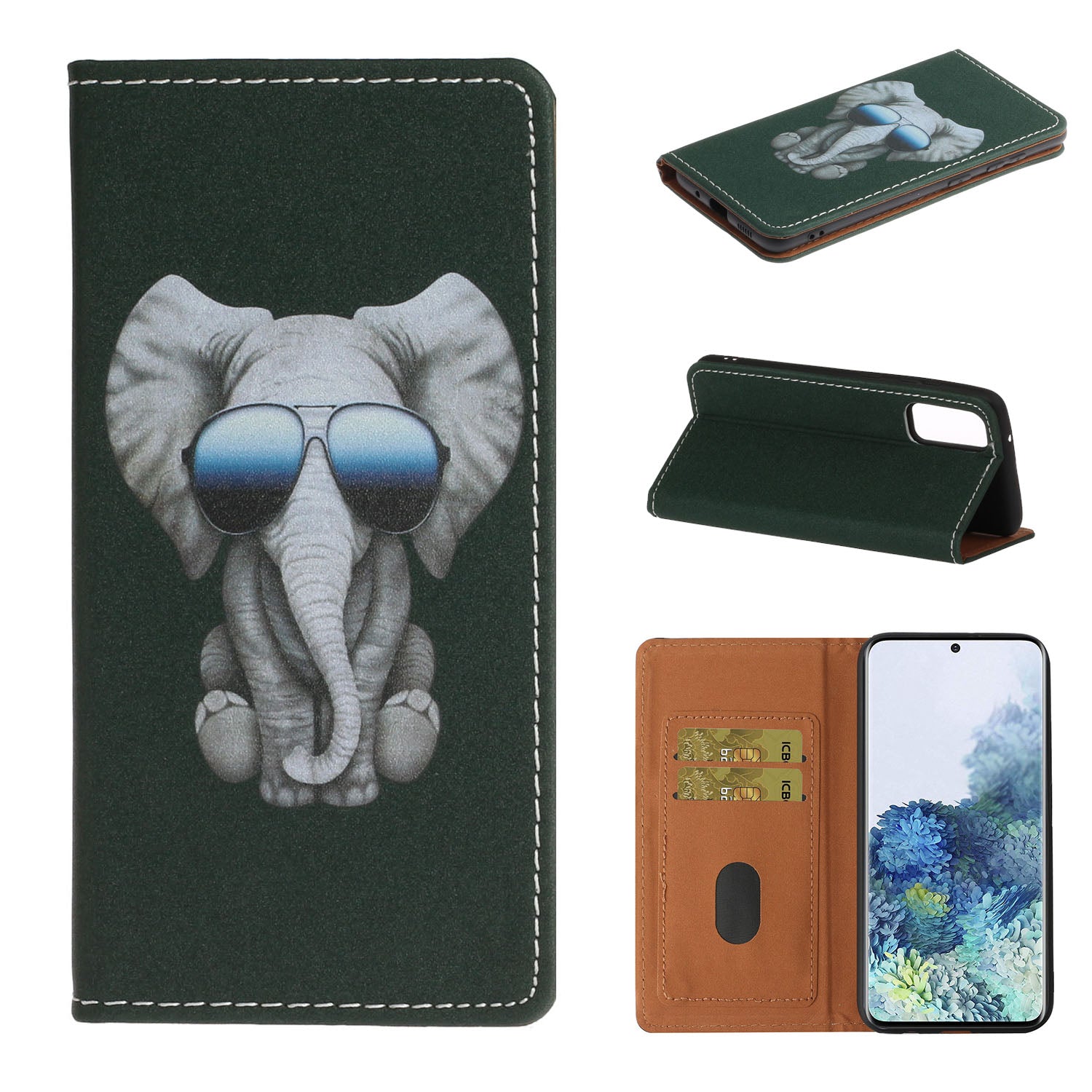 Pattern Printing Leather Cover Stand Stylish Phone Casing for Samsung Galaxy S20 4G/S20 5G - Elephant