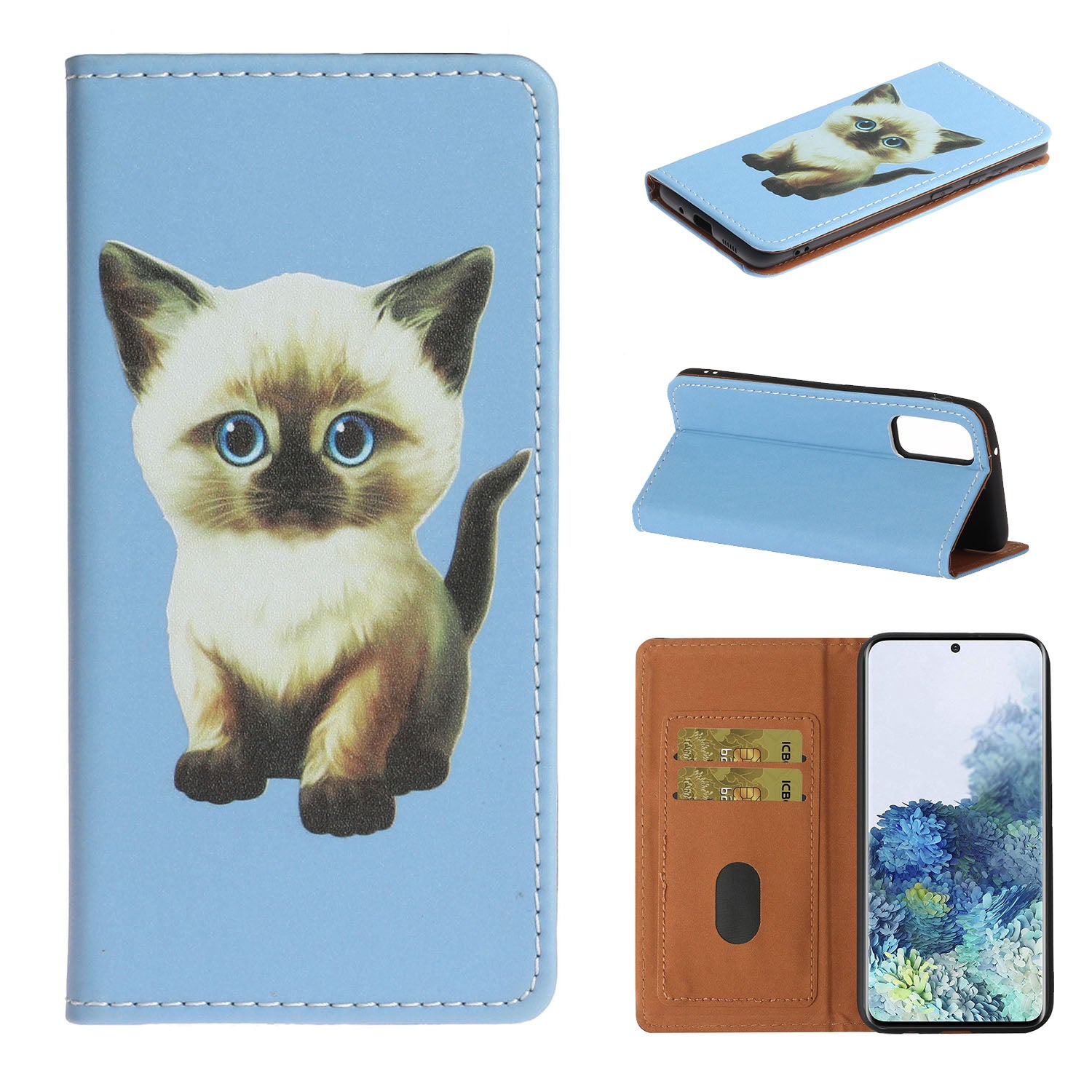 Pattern Printing Leather Cover Stand Stylish Phone Casing for Samsung Galaxy S20 4G/S20 5G - Cat