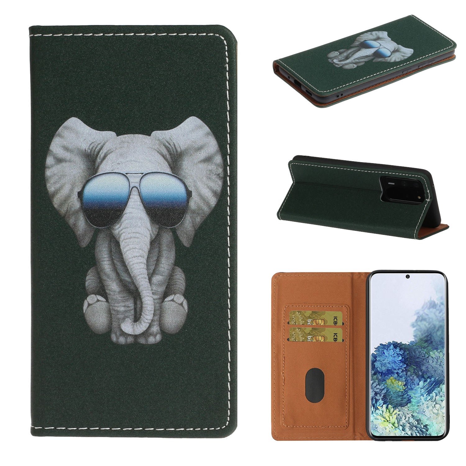 Stylish Pattern Printing Leather Stand Case with Card Slots Cover for Samsung Galaxy S20 Ultra - Elephant