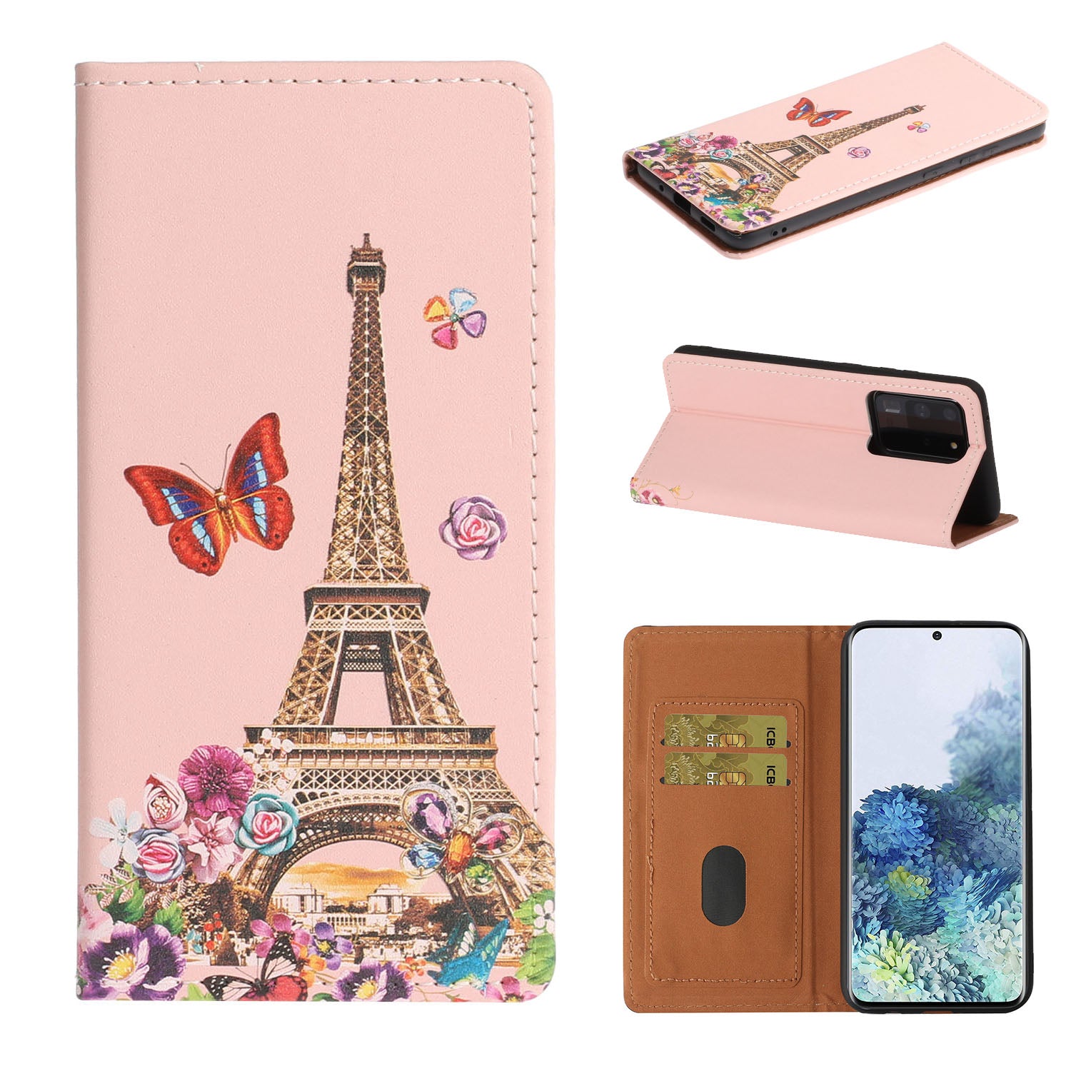 Stylish Pattern Printing Leather Stand Case with Card Slots Cover for Samsung Galaxy S20 Ultra - Eiffel Tower