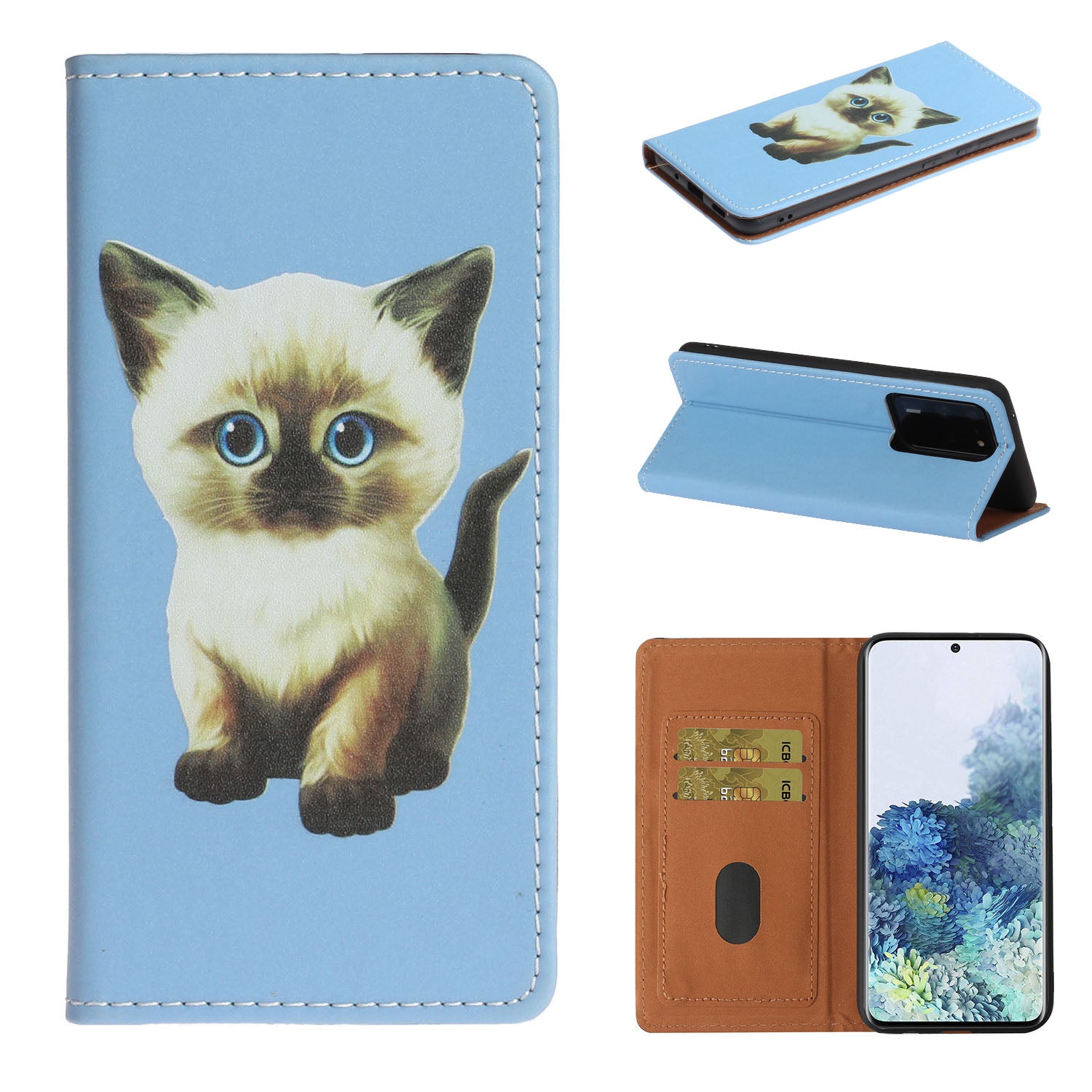 Stylish Pattern Printing Leather Stand Case with Card Slots Cover for Samsung Galaxy S20 Ultra - Cat