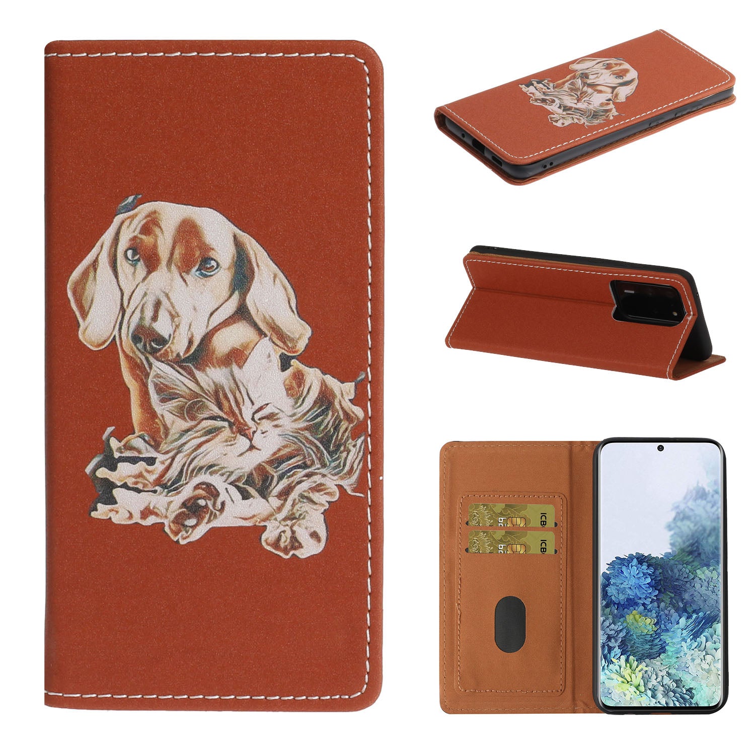 Stylish Pattern Printing Leather Stand Case with Card Slots Cover for Samsung Galaxy S20 Ultra - Dog