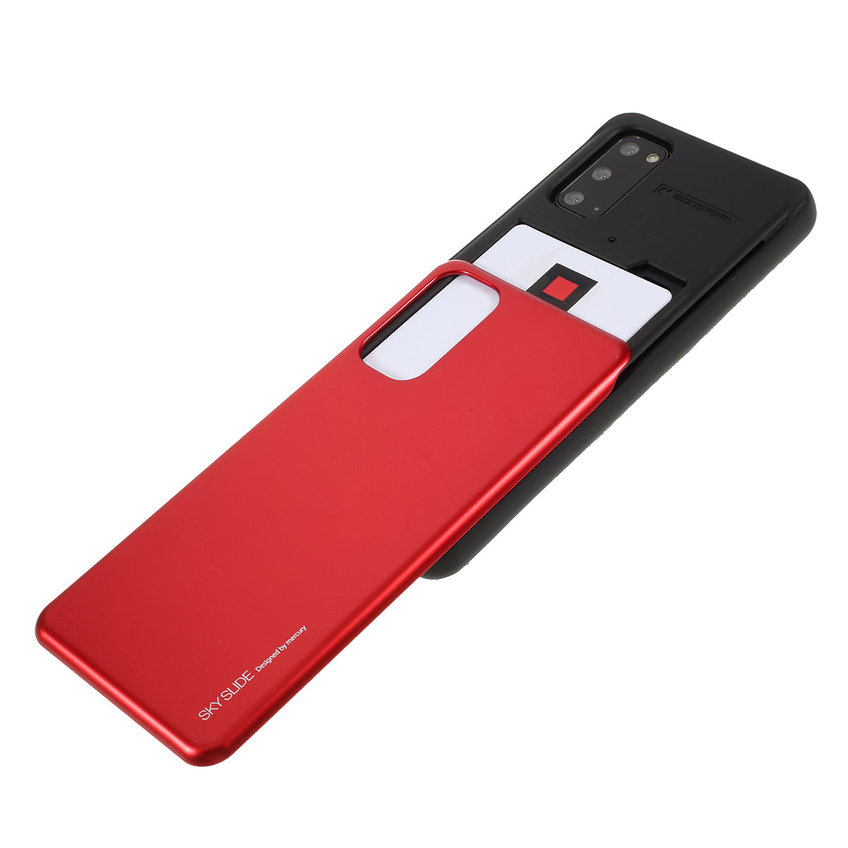 MERCURY GOOSPERY Sky Series Card Holder Slide PC TPU Hybrid Case for Samsung Galaxy S20 4G/S20 5G - Red