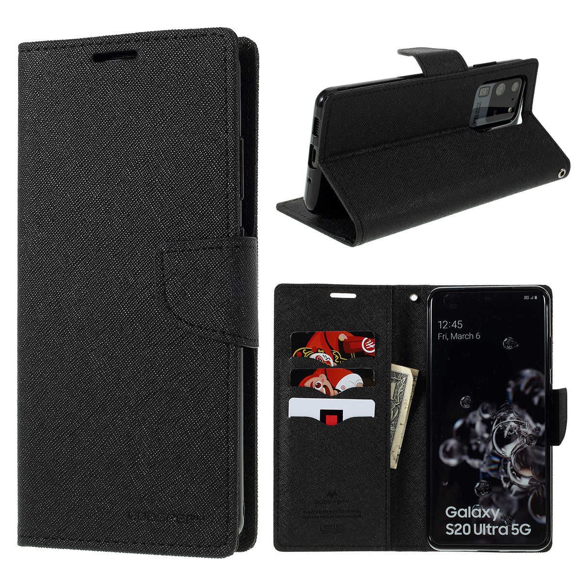 MERCURY GOOSPERY Fancy Diary Leather Wallet Mobile Phone Case for Samsung Galaxy S20 Ultra - All Black