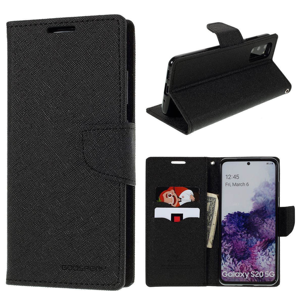 MERCURY GOOSPERY Fancy Diary Leather Wallet Mobile Phone Case for Samsung Galaxy S20 4G/S20 5G - Black