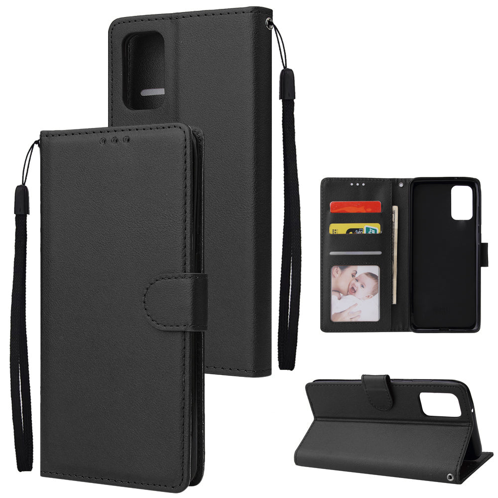 Wallet Stand Leather Protective Cover with Strap for Samsung Galaxy S20 Plus/S20 Plus 5G - Black