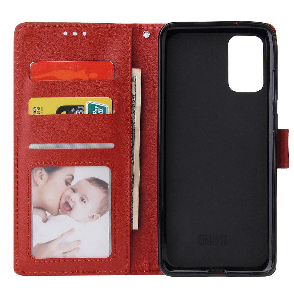 Wallet Stand Leather Protective Cover with Strap for Samsung Galaxy S20 Plus/S20 Plus 5G - Red