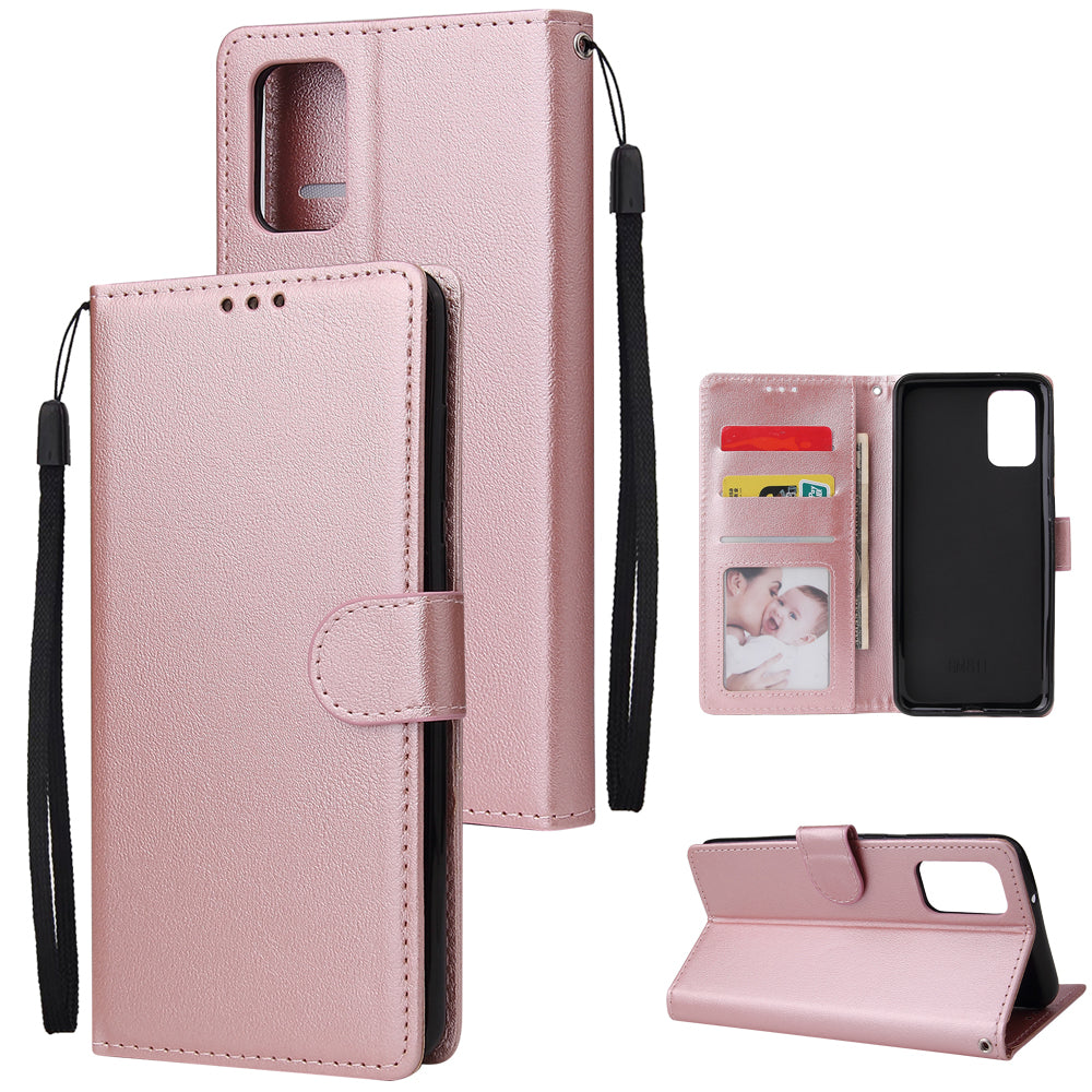 Wallet Stand Leather Protective Cover with Strap for Samsung Galaxy S20 Plus/S20 Plus 5G - Rose Gold