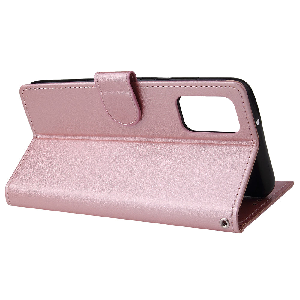 Wallet Stand Leather Protective Cover with Strap for Samsung Galaxy S20 Plus/S20 Plus 5G - Rose Gold