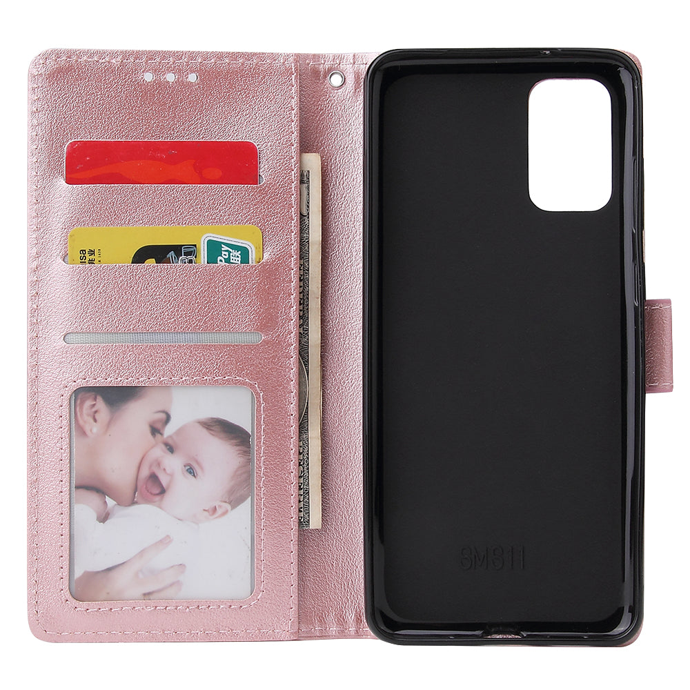 Wallet Stand Leather Protective Cover with Strap for Samsung Galaxy S20 Plus/S20 Plus 5G - Rose Gold