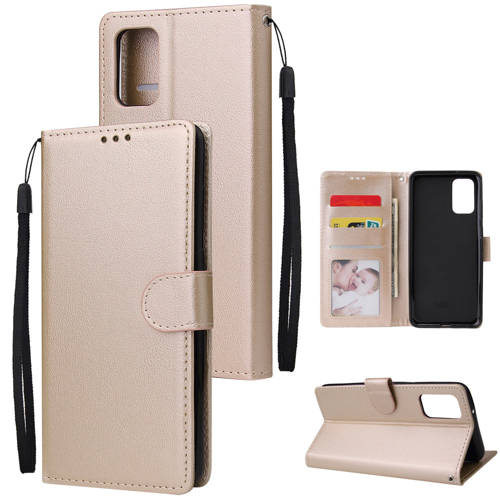 Wallet Stand Leather Protective Cover with Strap for Samsung Galaxy S20 Plus/S20 Plus 5G - Gold