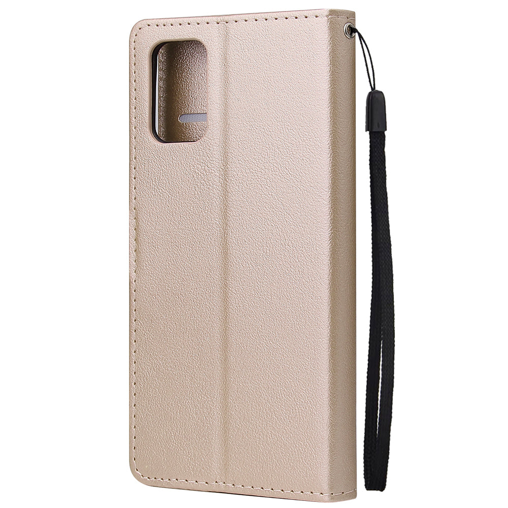 Wallet Stand Leather Protective Cover with Strap for Samsung Galaxy S20 Plus/S20 Plus 5G - Gold